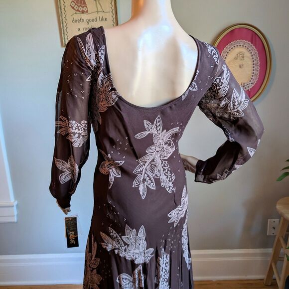 NWT Vintage Y2K Eva Blue Brown Midi Dress Fairycore Beaded Sequin Whimsygoth 10 - Picture 13 of 15